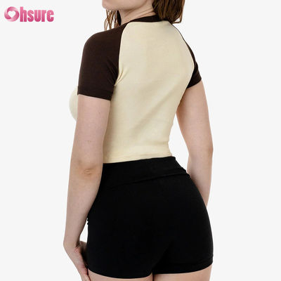 Premium dames 100% katoen gesneden sport top rekbaar gebreide mouw ademend casual top met aangepaste logo optie