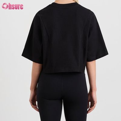 Aangepaste dubbelzijdige O-hals blanco effen oversized cropped top effen casual atletische spandex dames korte mouwen T-shirt