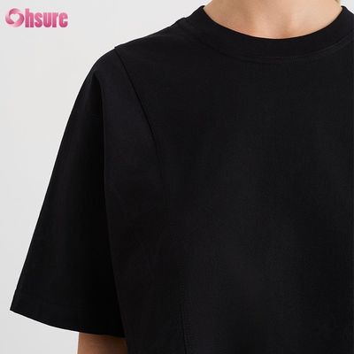 Aangepaste dubbelzijdige O-hals blanco effen oversized cropped top effen casual atletische spandex dames korte mouwen T-shirt