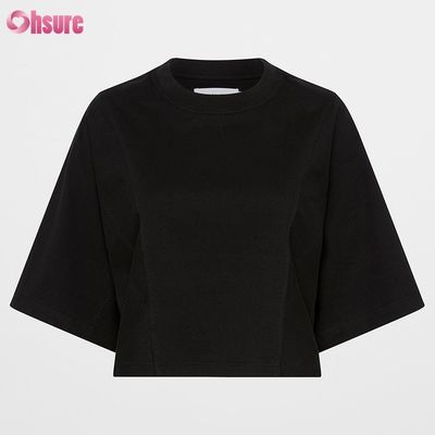 Aangepaste dubbelzijdige O-hals blanco effen oversized cropped top effen casual atletische spandex dames korte mouwen T-shirt