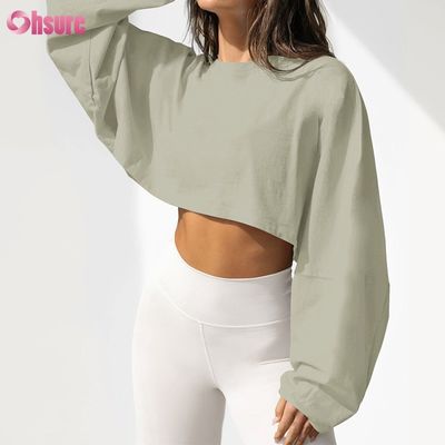 Custom Double Side O Neck Blank Plain Oversize Cropped Top Solid Casual Athletic Spandex Vrouwen Long Sleeve T-shirt