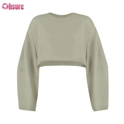 Custom Double Side O Neck Blank Plain Oversize Cropped Top Solid Casual Athletic Spandex Vrouwen Long Sleeve T-shirt