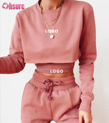 Effen Kleur Biologisch Katoen Stof 3-Delige Crop Top Jogger Set 2025 Casual Tweedelige Loungewear Sets voor Dames Lounge Wear Sets