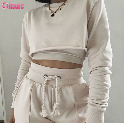 Effen Kleur Biologisch Katoen Stof 3-Delige Crop Top Jogger Set 2025 Casual Tweedelige Loungewear Sets voor Dames Lounge Wear Sets