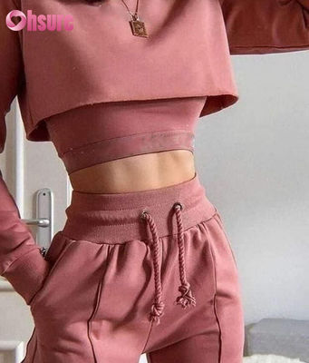 Effen Kleur Biologisch Katoen Stof 3-Delige Crop Top Jogger Set 2025 Casual Tweedelige Loungewear Sets voor Dames Lounge Wear Sets