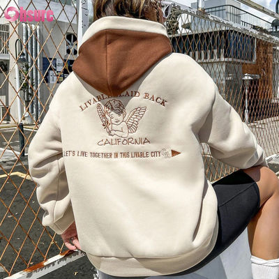 Op maat gemaakte Franse badstof hoodies van hoge kwaliteit voor dames, streetwear, hoogwaardige essentials, drop shoulder geborduurde hoodie