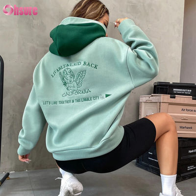 Op maat gemaakte Franse badstof hoodies van hoge kwaliteit voor dames, streetwear, hoogwaardige essentials, drop shoulder geborduurde hoodie