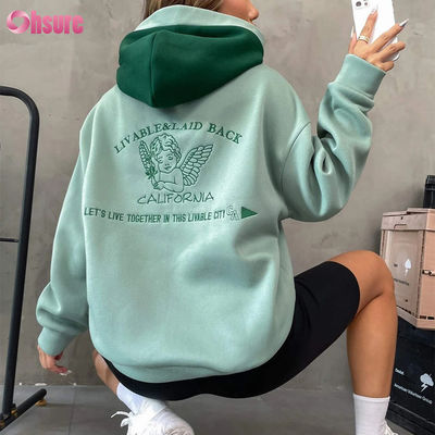 Op maat gemaakte Franse badstof hoodies van hoge kwaliteit voor dames, streetwear, hoogwaardige essentials, drop shoulder geborduurde hoodie