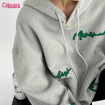 Custom Pattern Vrouwen Oversize Pullover Hoodie Borduurbrief Print Vintage Style Raglan mouwen voor de herfst Lazy Casual Wear