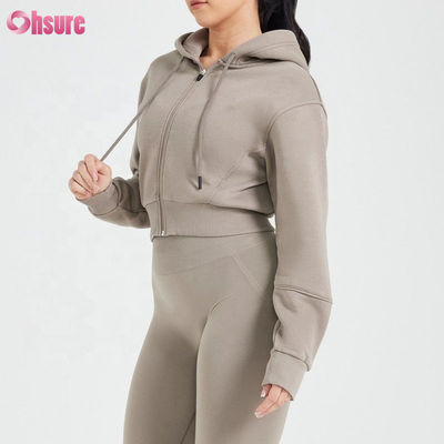 Aanpasbare Dames Hoodies met Ritssluiting Slim Fit Cropped Gymkleding Ademende Gebreide Stof voor Vrouwen