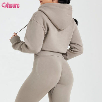 Aanpasbare Dames Hoodies met Ritssluiting Slim Fit Cropped Gymkleding Ademende Gebreide Stof voor Vrouwen