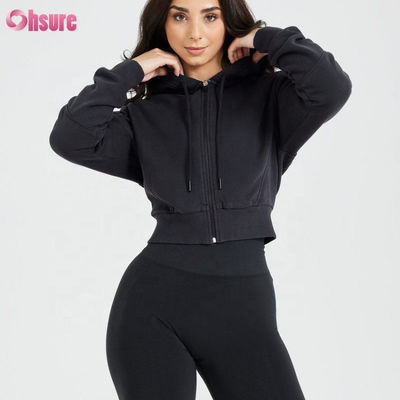 Aanpasbare Dames Hoodies met Ritssluiting Slim Fit Cropped Gymkleding Ademende Gebreide Stof voor Vrouwen
