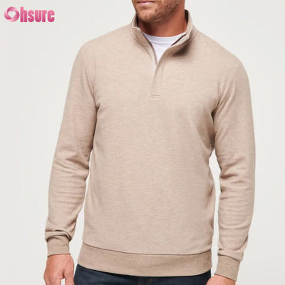 Heren hoogwaardige slim fit golfpullover met warme kwartrits lange mouw fleece in aangepaste logo effen zachte kleur voor de winter
