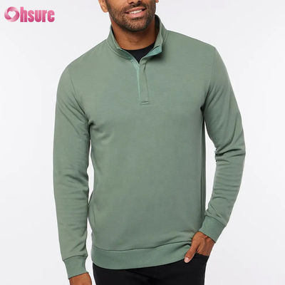 Heren hoogwaardige slim fit golfpullover met warme kwartrits lange mouw fleece in aangepaste logo effen zachte kleur voor de winter