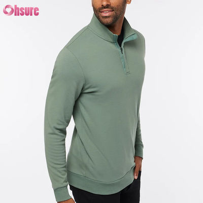 Heren hoogwaardige slim fit golfpullover met warme kwartrits lange mouw fleece in aangepaste logo effen zachte kleur voor de winter