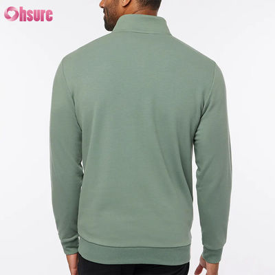Heren hoogwaardige slim fit golfpullover met warme kwartrits lange mouw fleece in aangepaste logo effen zachte kleur voor de winter