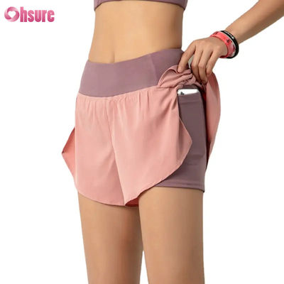 Hoogwaardige workoutbroek voor vrouwen 2 in 1 Lichte sneldrogende sportschool Athletic Training Yoga Short met telefoonzak ademend