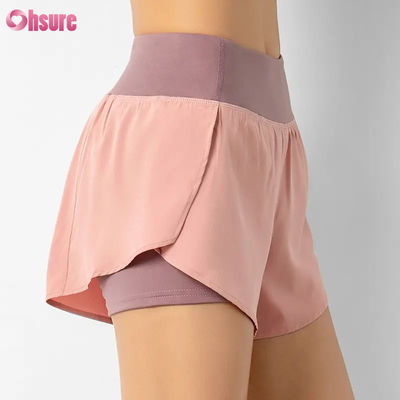 Warm te verkopen Dames High Waist Running Shorts Quick Dry Double Layer Athletic Workout Pants Pockets Breathable Fitness Yoga Wear
