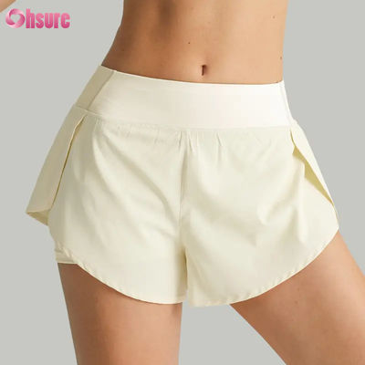 Warm te verkopen Dames High Waist Running Shorts Quick Dry Double Layer Athletic Workout Pants Pockets Breathable Fitness Yoga Wear