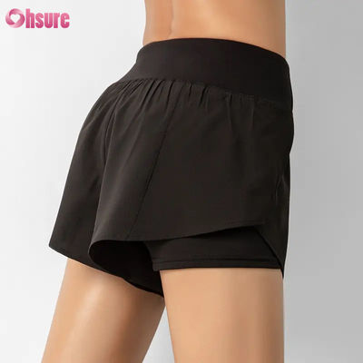 Warm te verkopen Dames High Waist Running Shorts Quick Dry Double Layer Athletic Workout Pants Pockets Breathable Fitness Yoga Wear