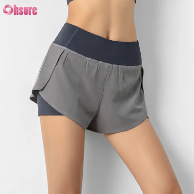 Warm te verkopen Dames High Waist Running Shorts Quick Dry Double Layer Athletic Workout Pants Pockets Breathable Fitness Yoga Wear