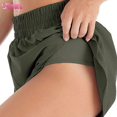 Vrouwen korte sportbroeken met hoge taille met snel drogen met elastische modieuze hardloopbroeken met zakken
