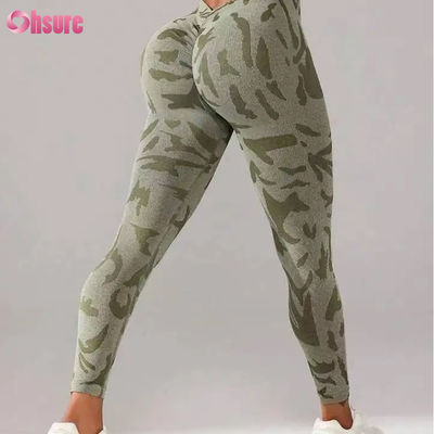Dames Hoge Taille Naadloze Camouflage Print Leggings V Taille Push Broek voor Casual Sport Workout Elastische Taille Fitness Legging