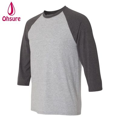 Drie kwart mouwen Fitness T-shirt Cotton Tops Casual T-shirts O-Neck Mensen T-shirt Twee kleuren patchwork Sport T-shirt
