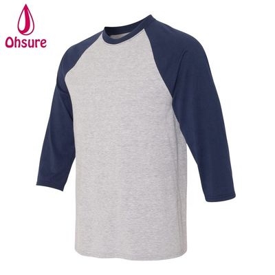 Drie kwart mouwen Fitness T-shirt Cotton Tops Casual T-shirts O-Neck Mensen T-shirt Twee kleuren patchwork Sport T-shirt