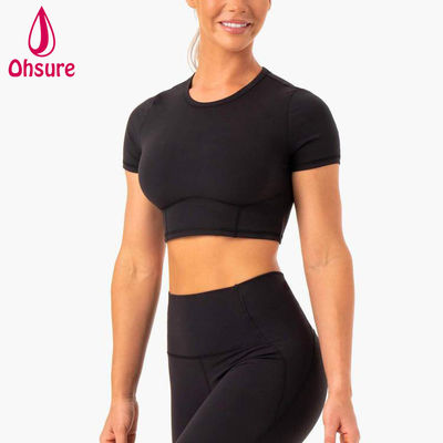 2-delige Tops Aansluitende T-shirt Dames Fitness Gym Yoga Cropped Dames T-shirt Groothandel Custom Logo Zacht Sneldrogend Sport 50-100 stuks