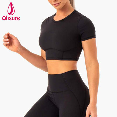 2-delige Tops Aansluitende T-shirt Dames Fitness Gym Yoga Cropped Dames T-shirt Groothandel Custom Logo Zacht Sneldrogend Sport 50-100 stuks