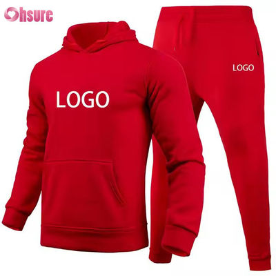 Custom Mensen Hoodies en Jogger Sets Solid logo Bruin Sweatsuit Unisex Losse Cotton Ribbed Unisex Tracksuit