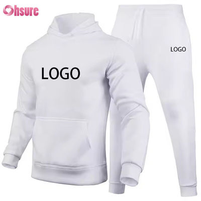 Custom Mensen Hoodies en Jogger Sets Solid logo Bruin Sweatsuit Unisex Losse Cotton Ribbed Unisex Tracksuit