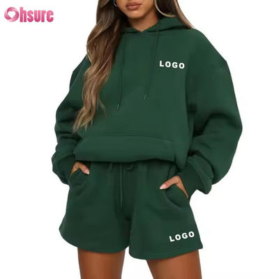 Groothandel Dames Oversized Sweat Shorts en Hoodie Set 2-delige Hoodie Trainingspak Aangepast logo