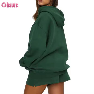 Groothandel Dames Oversized Sweat Shorts en Hoodie Set 2-delige Hoodie Trainingspak Aangepast logo