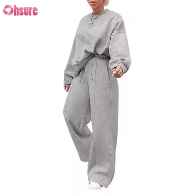 Casual Plus Size Vrijetijdskleding Mode 2-delige Set Jogger Sweatshirt Broek met Wijde Pijpen Flared Trainingspak voor Dames