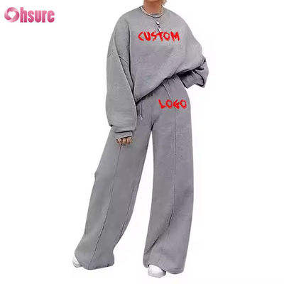 Casual Plus Size Vrijetijdskleding Mode 2-delige Set Jogger Sweatshirt Broek met Wijde Pijpen Flared Trainingspak voor Dames