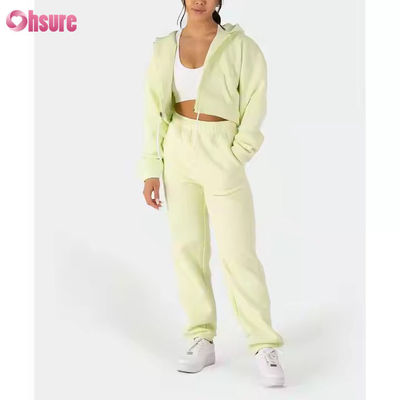 Dames tweedelige outfits trainingspak fleece lange mouw rits hoodies cropped sweatshirts joggingbroek set