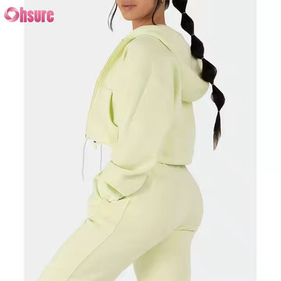 Dames tweedelige outfits trainingspak fleece lange mouw rits hoodies cropped sweatshirts joggingbroek set
