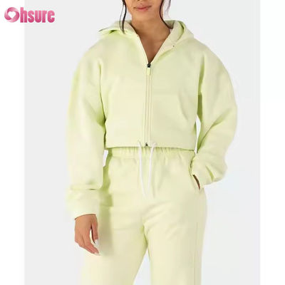 Dames tweedelige outfits trainingspak fleece lange mouw rits hoodies cropped sweatshirts joggingbroek set