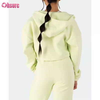 Dames tweedelige outfits trainingspak fleece lange mouw rits hoodies cropped sweatshirts joggingbroek set