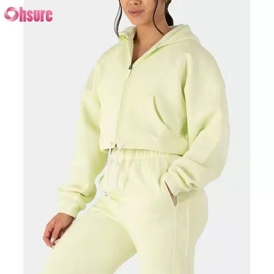 Dames tweedelige outfits trainingspak fleece lange mouw rits hoodies cropped sweatshirts joggingbroek set