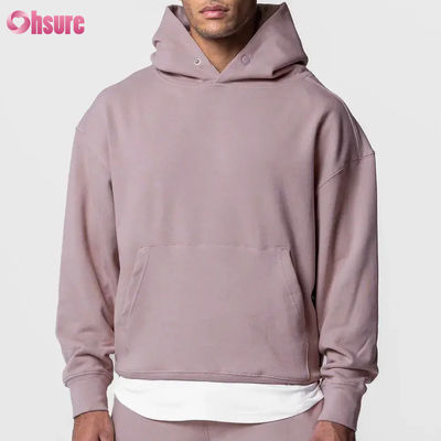 Hot Selling Heren Oversized Sport Hoodie 100% Katoen Basic Effen Lange Mouwen Trui Sweatshirt Zak Winter Basic Jersey