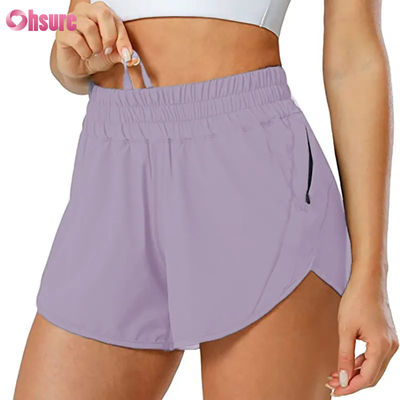 Mode Vrouwen Sneldrogende Design met Trekkoord Sport Shorts met Ritszak Gym Fitness Yoga Shorts
