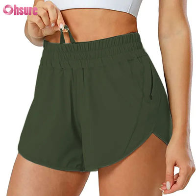 Mode Vrouwen Sneldrogende Design met Trekkoord Sport Shorts met Ritszak Gym Fitness Yoga Shorts