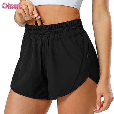 Mode Vrouwen Sneldrogende Design met Trekkoord Sport Shorts met Ritszak Gym Fitness Yoga Shorts