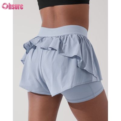 Op maat gemaakte dames 2-in-1 gymshorts Fitness voering Plus Size Elastische band Workout Gym Shorts voor dames