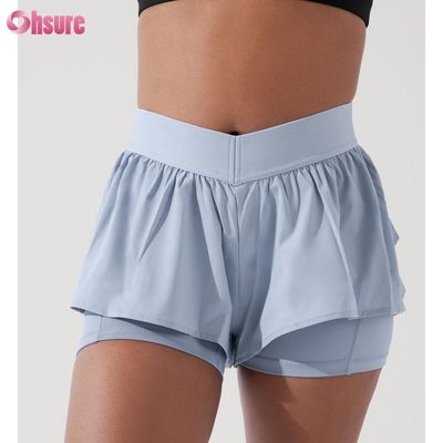 Op maat gemaakte dames 2-in-1 gymshorts Fitness voering Plus Size Elastische band Workout Gym Shorts voor dames