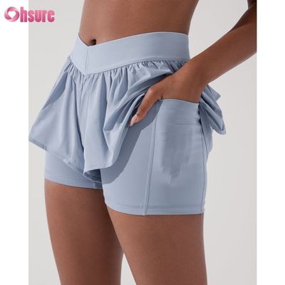 Op maat gemaakte dames 2-in-1 gymshorts Fitness voering Plus Size Elastische band Workout Gym Shorts voor dames