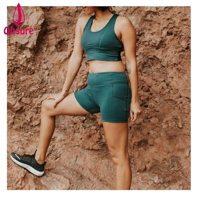 Gym korte broek aangepaste workout biker shorts vrouwen fitness shorts met zijzakken workout hoge taille biker shorts 10-12 dagen